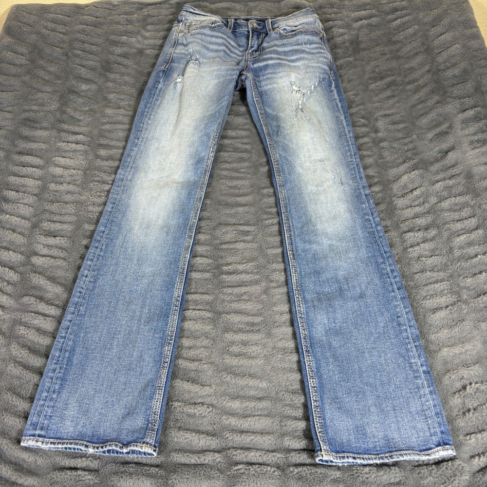 BKE Men's Straight Jeans in Light Blue Distressed Wash